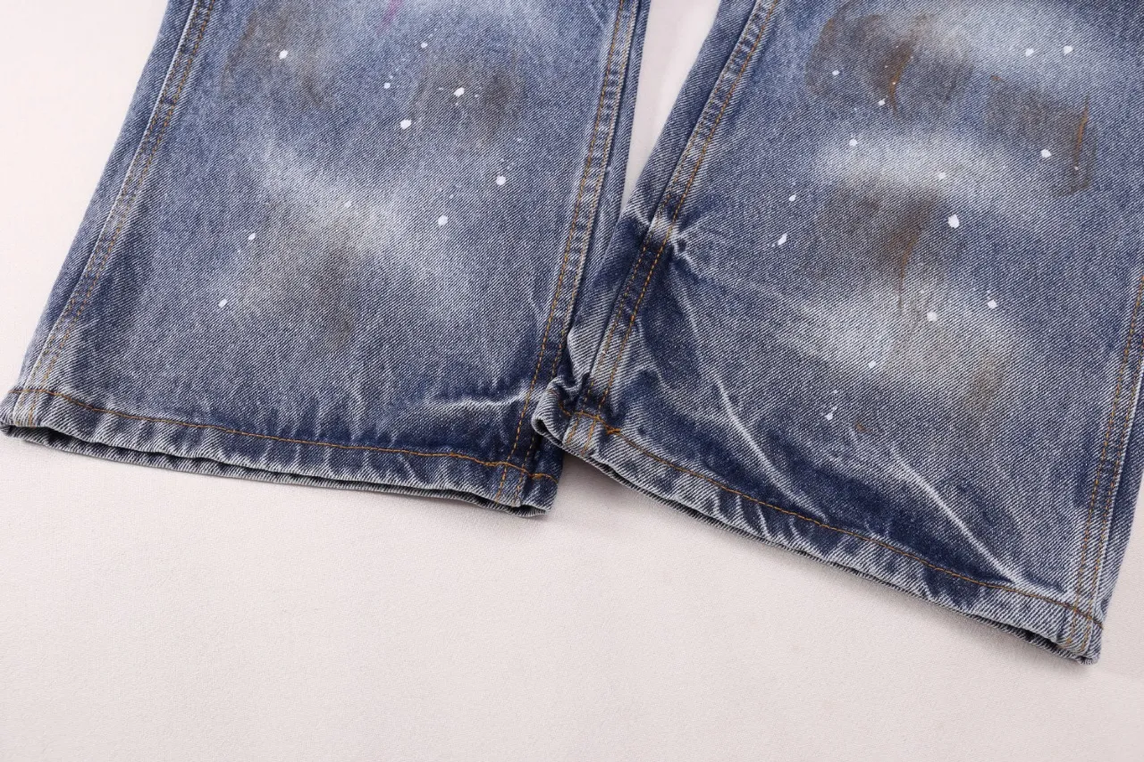 651#Gallery Dept New Retro Old Splashed Paint Holes Dirty Feng Shui Washed Mud Dyeing Logging Workwear Jeans American High Street Casual Workwear Trousers Washed Blue S～XL p290